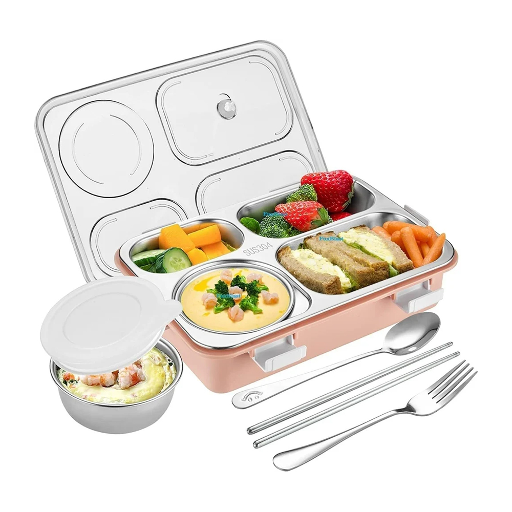 Lunch Box 4 Compartment Leak-Proof BPA Free Stainless Steel for School